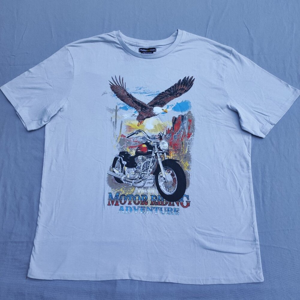 Motor Riding Theme T-shirt men's size 2XL light grey colour with graphic design